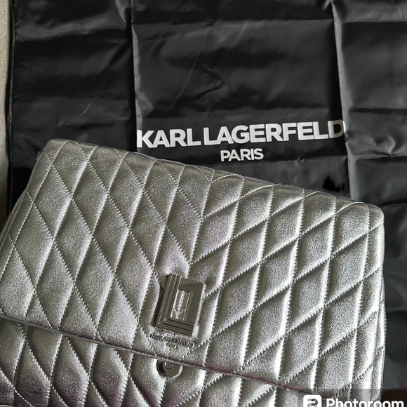 Karl Lagerfeld Silver Quilted Leather Shoulder Bag - Picture 3 of 9